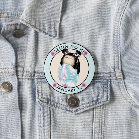 Seijin geen Hi kokeshi girl butterflies Ronde Button 7,6 Cm (In situ)