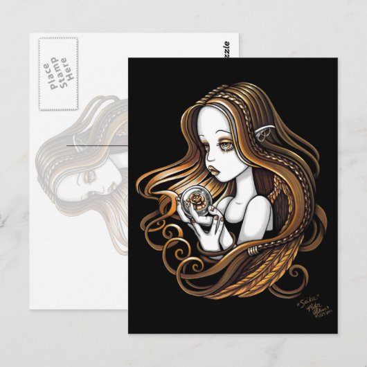 "Seika" Amber Roos Crystal Ball Angel Briefkaart (Voorkant / Achterkant)