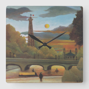 Seine en Eiffeltoren bij zonsondergang door Henri  Vierkante Klok
