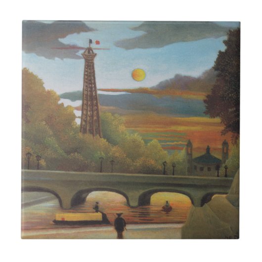 Seine- en Eiffeltoren op zonsondergang door Henri  Tegeltje (Voorkant)