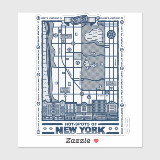Seinfeld | Hot Spots of New York Map Sticker (Vel)