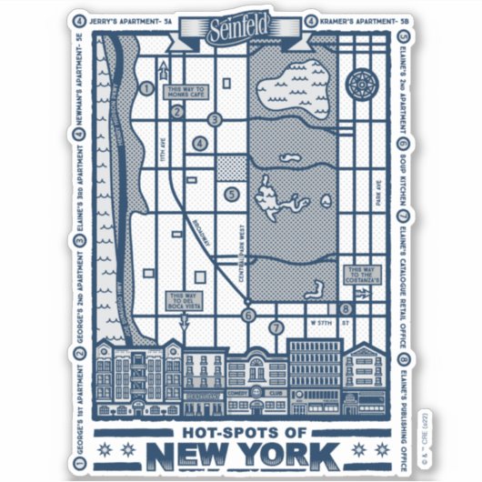 Seinfeld | Hot Spots of New York Map Sticker (Voorkant)