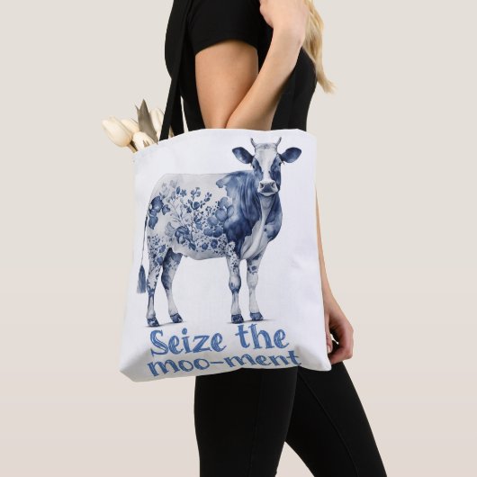 "Seize de Moo-Ment" Aangepast Monogram Tote Bag (Dichtbij)