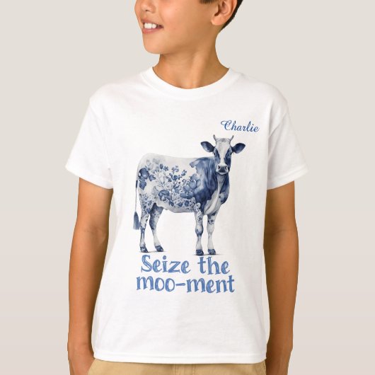 "Seize the Moo-ment" Custom Boy's T-shirt (Voorkant)