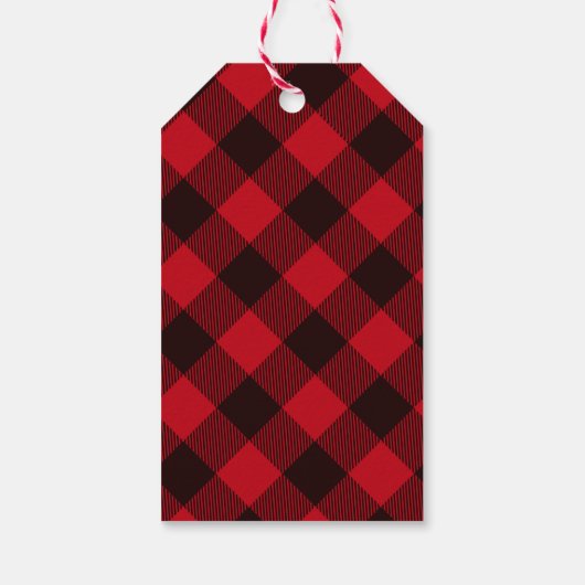 Seizoen Groeten Buffel Rood Plaid en Gouden Folie Cadeaulabel (Achterkant)