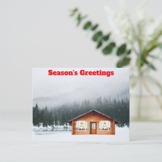 Seizoen Groeten Cabin in Snow Briefkaart (Staand voorkant)