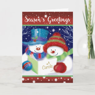 Seizoen Groeten, Carol Singing Snowman & vrouw Feestdagen Kaart