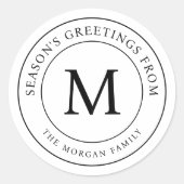 Seizoen Groeten Eenvoudige Chic Family Monogram Ronde Sticker (Voorkant)