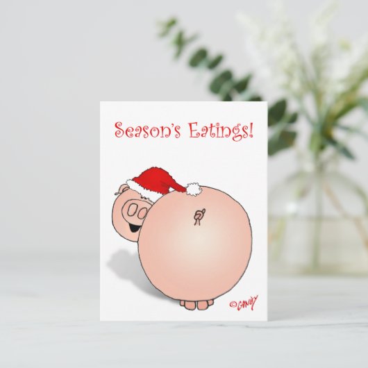 Seizoen Groeten (Eetbeurten) Varken Cartoon. Feestdagenkaart (Staand voorkant)