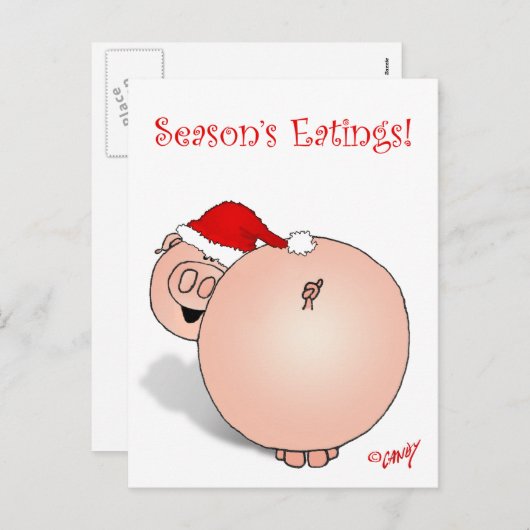 Seizoen Groeten (Eetbeurten) Varken Cartoon. Feestdagenkaart (Voorkant / Achterkant)