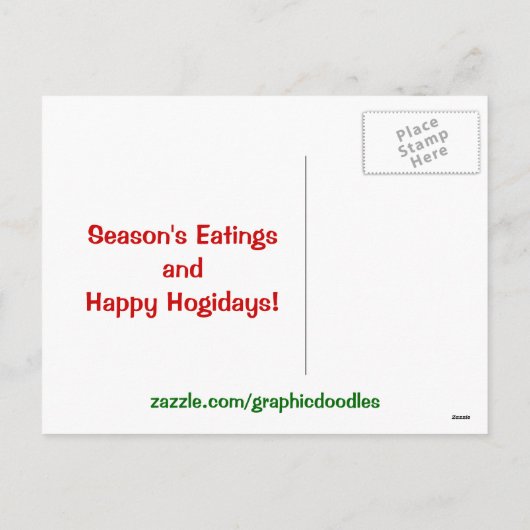 Seizoen Groeten (Eetbeurten) Varken Cartoon. Feestdagenkaart (Achterkant)