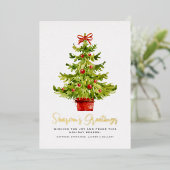 Seizoen Groeten Elegante Waterverf Tree Script Folie Feestdagenkaart (Staand Voorkant)