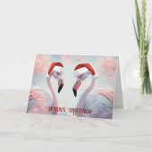 Seizoen Groeten Grappige Flamingo's Santa Hoed Kaart (Voorkant)