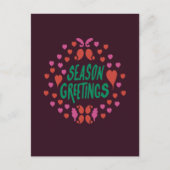 Seizoen groeten in groen handschrift met harten briefkaart (Voorkant)