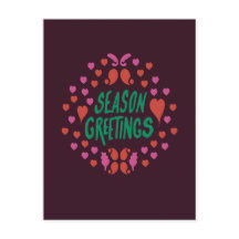 Seizoen groeten in groen handschrift met harten