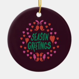 Seizoen groeten in groen handschrift met harten keramisch ornament