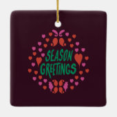 Seizoen groeten in groen handschrift met harten keramisch ornament (Achterkant)