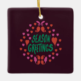 Seizoen groeten in groen handschrift met harten keramisch ornament