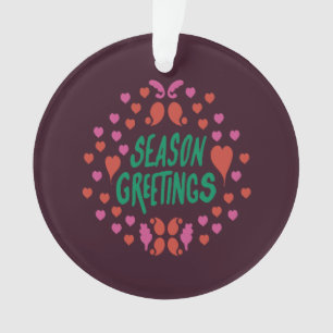 Seizoen groeten in groen handschrift met harten ornament