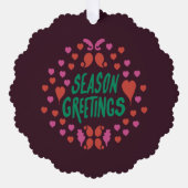 Seizoen groeten in groen handschrift met harten ornament kaart (Voorkant)