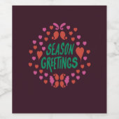 Seizoen groeten in groen handschrift met harten wijn etiket (Enkel label)