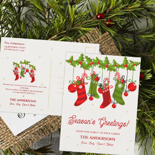 Seizoen Groeten Kerstkousen Familie Briefkaart