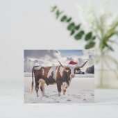 Seizoen Groeten Kerstmis Longhorn Koe Feestdagenkaart (Staand voorkant)