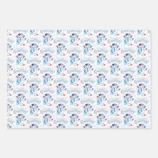 Seizoen Groeten Leuke Blauwe Sneeuwman Redbirds Inpakpapier Vel (Voorkant)