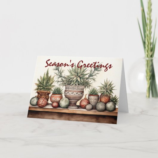 Seizoen Groeten Potted Succulenten Kerstmis Feestdagen Kaart (Voorkant)
