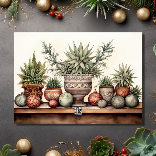 Seizoen Groeten Potted Succulenten Kerstmis Feestdagen Kaart