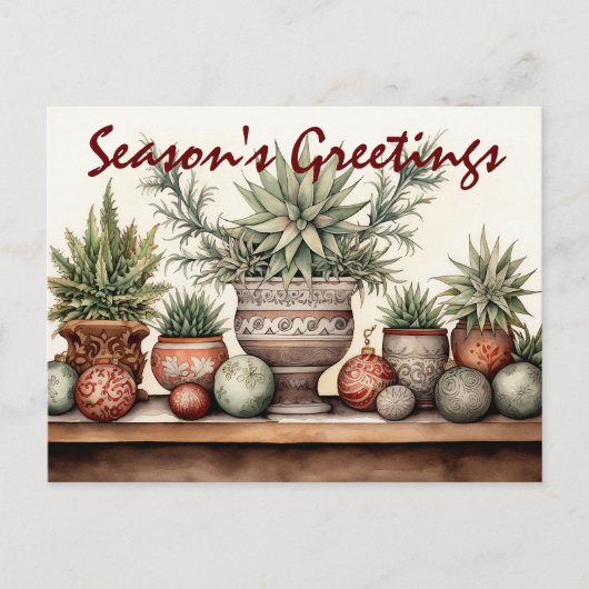 Seizoen Groeten Potted Succulenten Kerstmis Feestdagenkaart (Voorkant)
