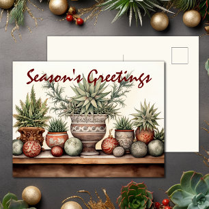 Seizoen Groeten Potted Succulenten Kerstmis Feestdagenkaart