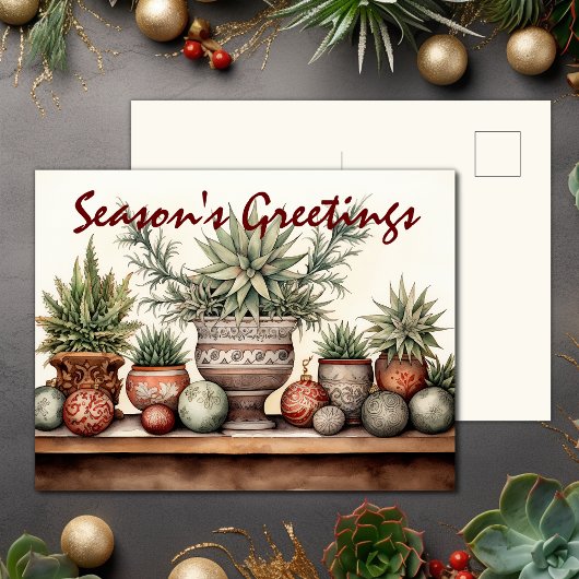Seizoen Groeten Potted Succulenten Kerstmis Feestdagenkaart