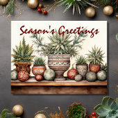 Seizoen Groeten Potted Succulenten Kerstmis Feestdagenkaart