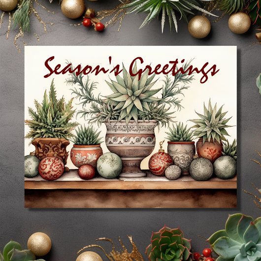 Seizoen Groeten Potted Succulenten Kerstmis Feestdagenkaart