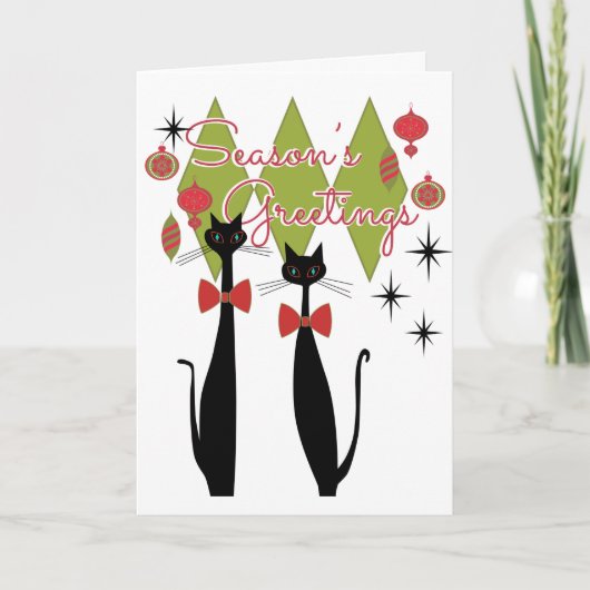 Seizoen Groeten Retro MCM Cool Cat Kerstmis Feestdagen Kaart (Voorkant)