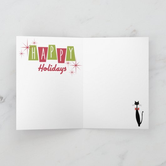 Seizoen Groeten Retro MCM Cool Cat Kerstmis Feestdagen Kaart (Binnen)