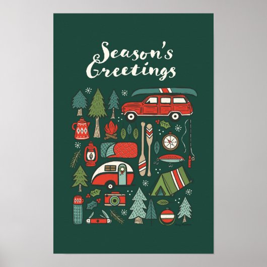 Seizoen Groeten Rustieke Camping Kerstmis Poster (Voorkant)