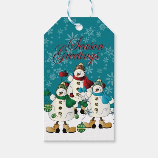 Seizoen Groeten Sneeuwmannen Pals | Christmas Cadeaulabel (Voorkant)