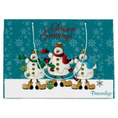 Seizoen Groeten Sneeuwmannen Vrienden | Christmas Large Cadeautasje (Voorkant)