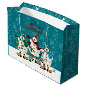 Seizoen Groeten Sneeuwmannen Vrienden | Christmas Large Cadeautasje (Achterkant Gekanteld)