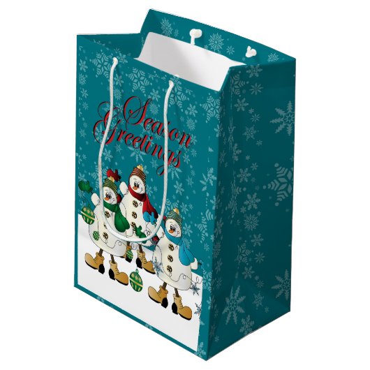 Seizoen Groeten Sneeuwmannen Vrienden | Christmas Medium Cadeauzakje (Achterkant Gekanteld)