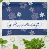 Seizoen Groeten Sneeuwvlokken op Navy Blue Theedoek (Gevouwen)