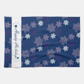 Seizoen Groeten Sneeuwvlokken op Navy Blue Theedoek (Horizontaal)