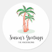 Seizoen Groeten Tropische Palm Tree Kerstmis Ronde Sticker (Voorkant)