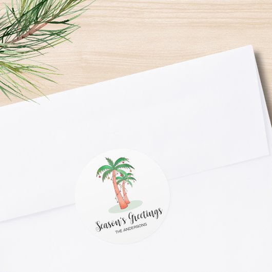 Seizoen Groeten Tropische Palm Tree Kerstmis Ronde Sticker