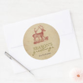 Seizoen Groeten Vintage Kerstmis Herten Rustiek Ronde Sticker (Envelop)