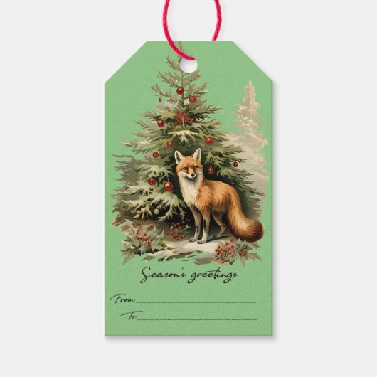 Seizoen Groeten Vos, Kerstboom Cadeaulabel (Voorkant)