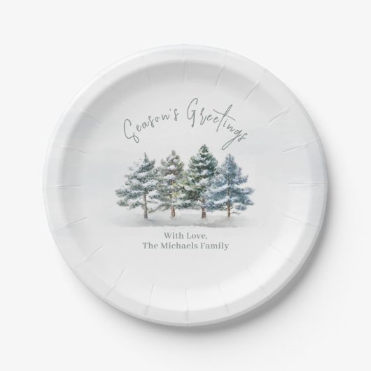 Seizoen Groeten Waterverf Kerstbomen Papieren Bordje (Voorkant)