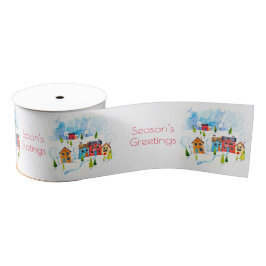 Seizoen Groetjes aquarel besneeuwde township Grosgrain Lint